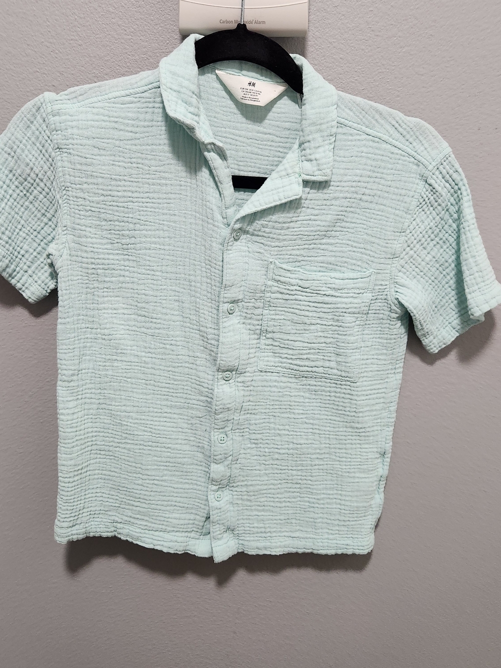 H&M Mint Green Short-Sleeve Textured Button-Down Shirt